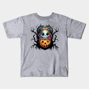 Skele and Jack O Lantern Halloween Spooky Tree Kids T-Shirt